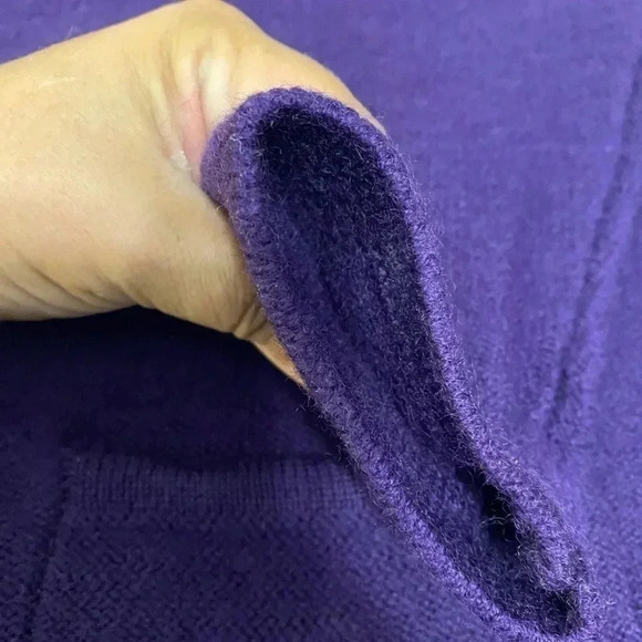 Karen Scott Pure Wool Purple sweater cardigan shoulder pads buttons Size L - Picture 11 of 13